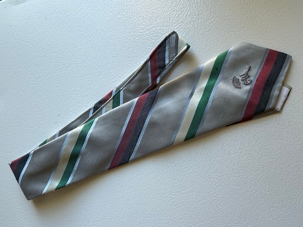 Vintage Countess Mara Striped Silk Tie Silver, Red, Green - Excellent